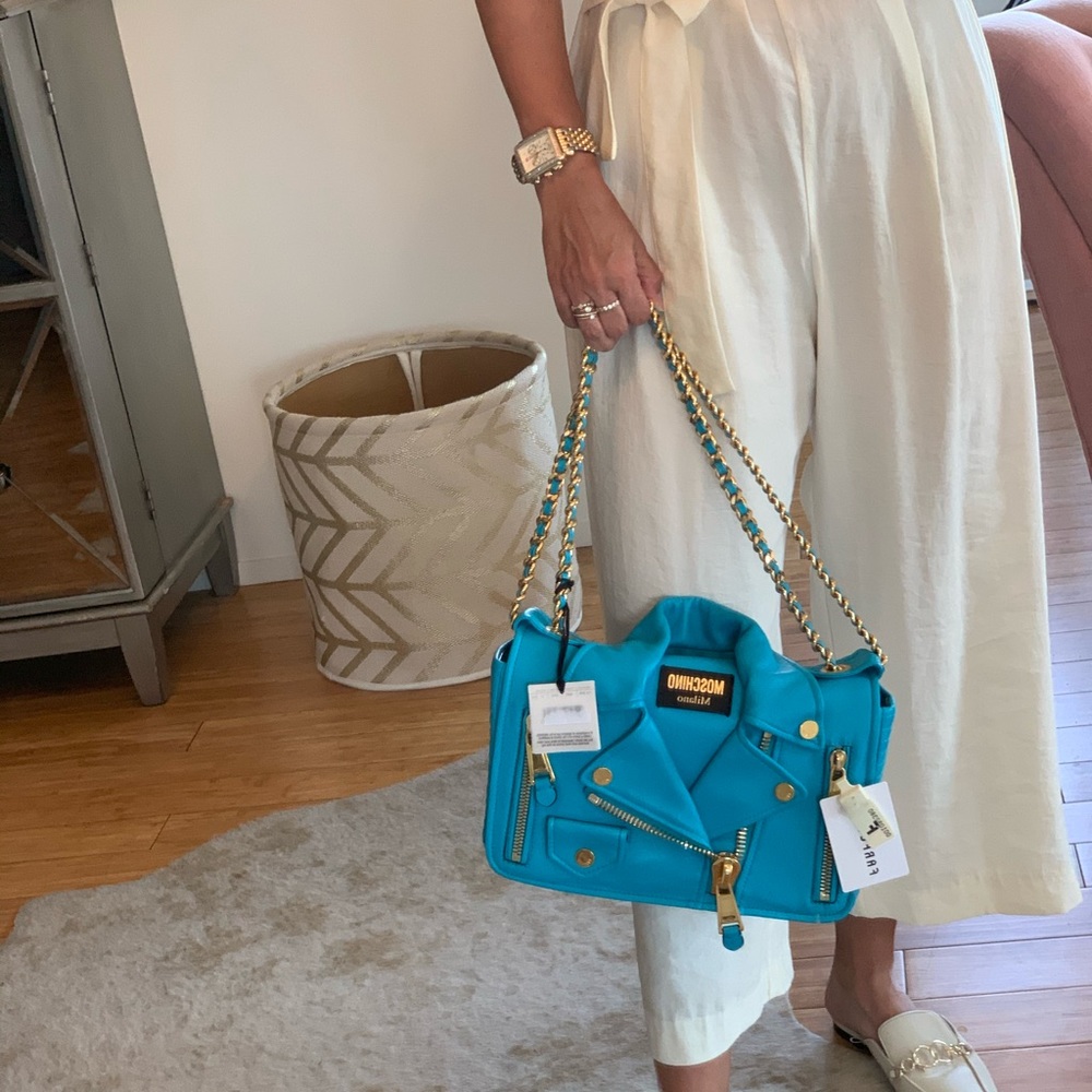 New w/Tags Turquoise Moschino Moto Jacket Bag